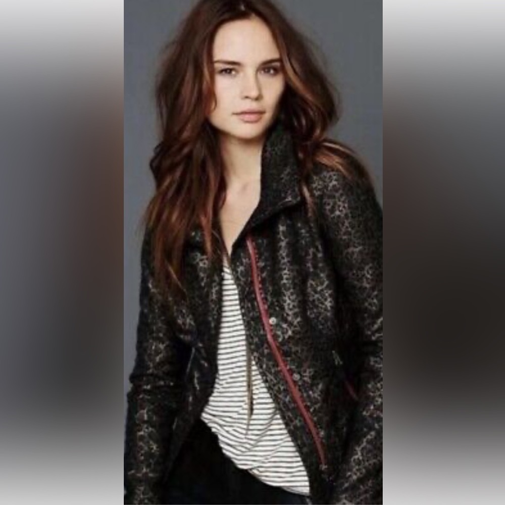 Free People Leopard Pop Moto Jacket